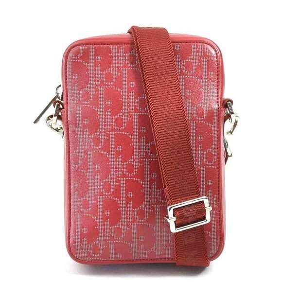 Authentic Dior Crossbody Shoulder Bag Dark Red/Gray Leather/Silvertone - e58976a